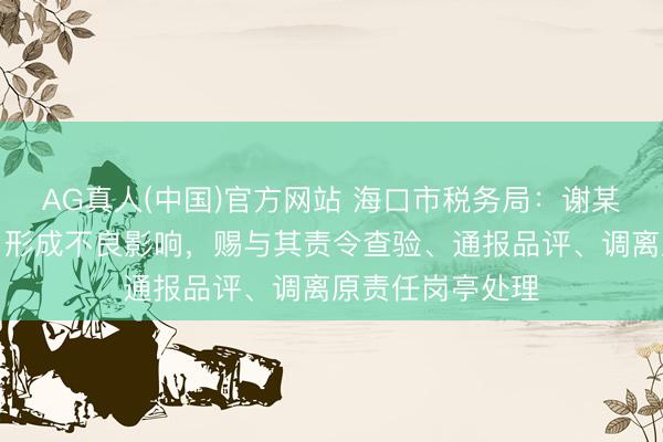 AG真人(中国)官方网站 海口市税务局：谢某责任立场逍遥，形成不良影响，赐与其责令查验、通报品评、调离原责任岗亭处理